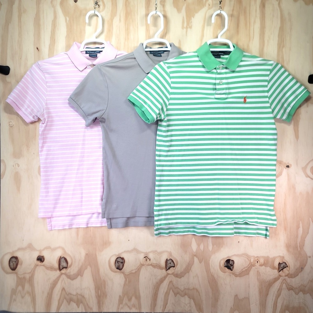Lot of 3 Polo Ralph Lauren Mens M Custom Fit Polo Shirts Grey Vintage 90's